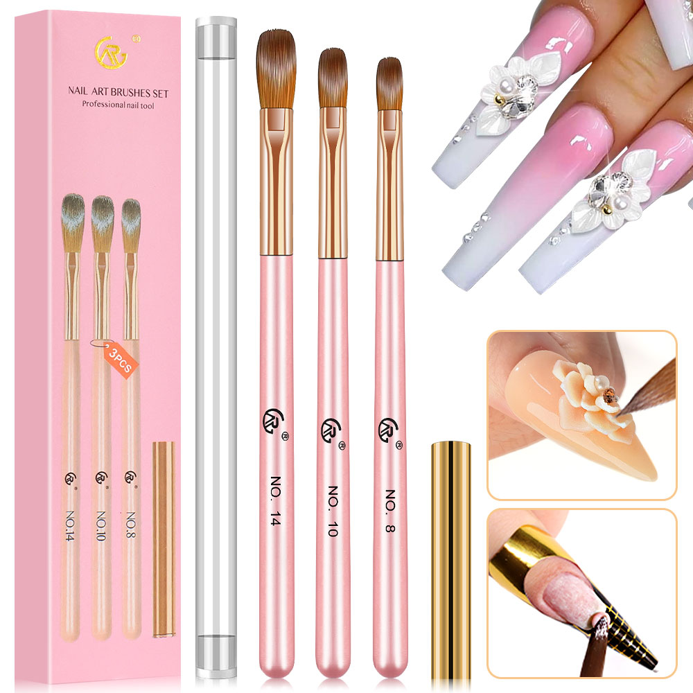 Blush Brush Kabuki - 3PCS Nail Acrylic Brush Pink Handle